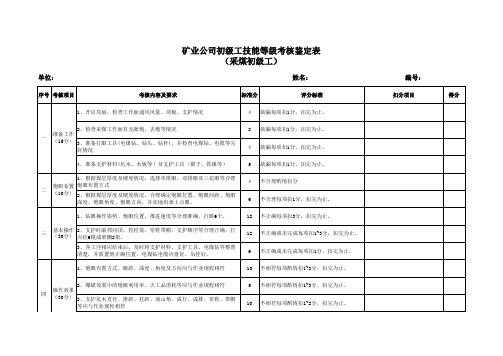 矿业公司初级工技能等级考核鉴定表(采煤初级工)