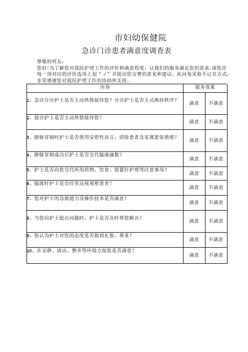 急诊门诊患者满意度调查表