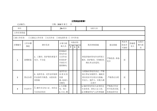 JSA工作安全分析表