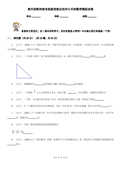 贵州省黔西南布依族苗族自治州小升初数学模拟试卷