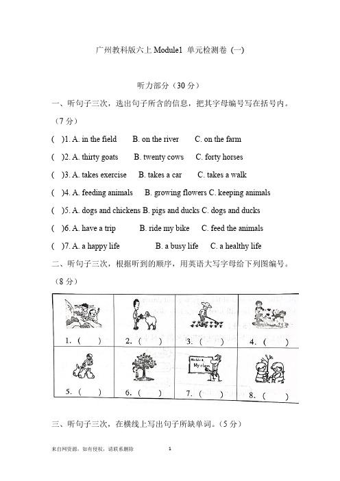 广州教科版六上英语Module1单元检测卷(一)+答案