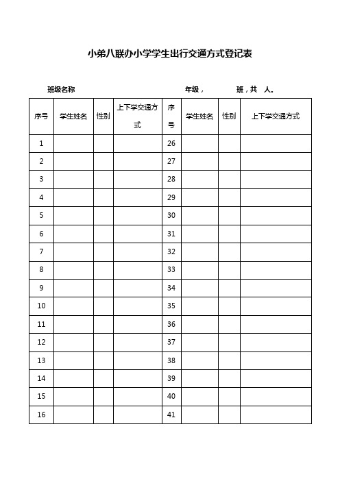 学生出行交通方式登记表(明细表)1