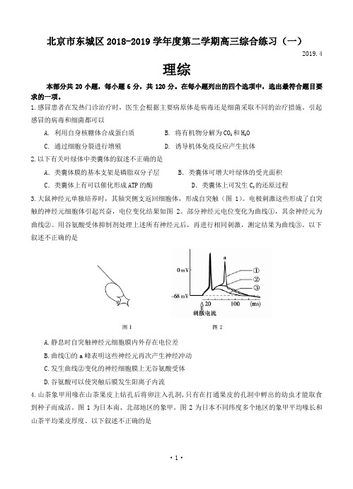 北京市东城区2018-2019学年度第二学期高三综合练习(一)理综生物