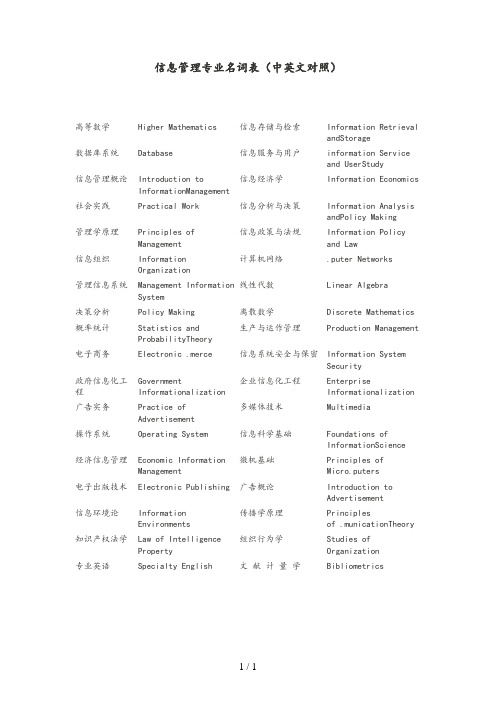 信息管理专业名词表(中英文对照)