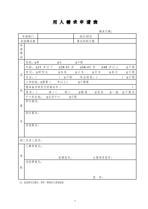 用人需求申请表