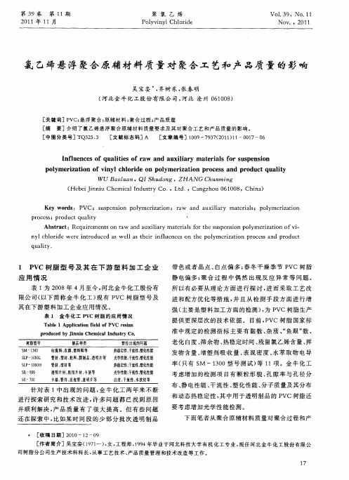 氯乙烯悬浮聚合原辅材料质量对聚合工艺和产品质量的影响