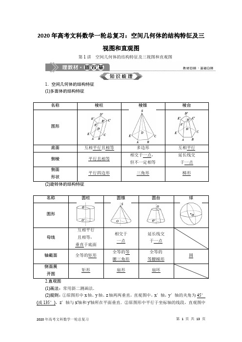 2020年高考文科数学一轮总复习：空间几何体的结构特征及三视图和直观图