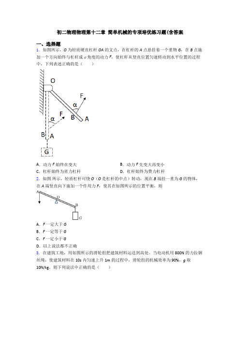 初二物理物理第十二章 简单机械的专项培优练习题(含答案