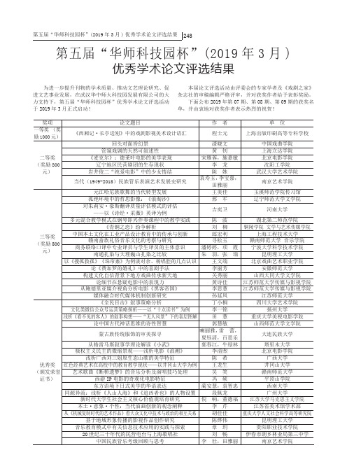 第五届华师科技园杯(2019年3月)优秀学术论文评选结果