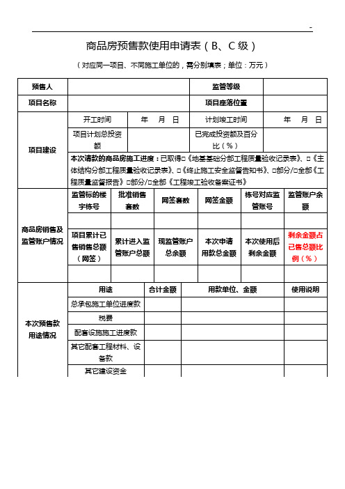 商品房预售款监视管理组织使用申请表