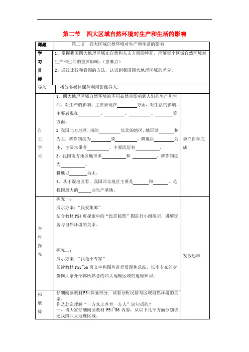 七年级地理下册 第六章 第二节 四大区域自然环境对生产和生活的影响教案 中图版