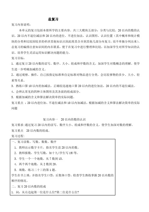 数学一年级上册第八单元(总复习)