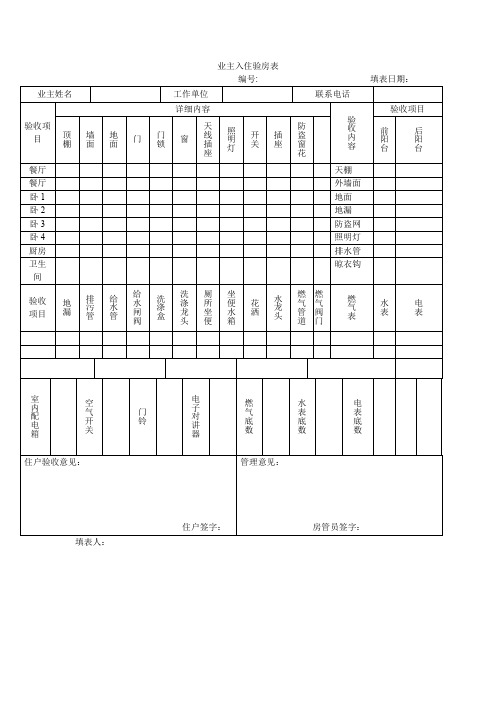 【物业管理模板】业主入住验房表