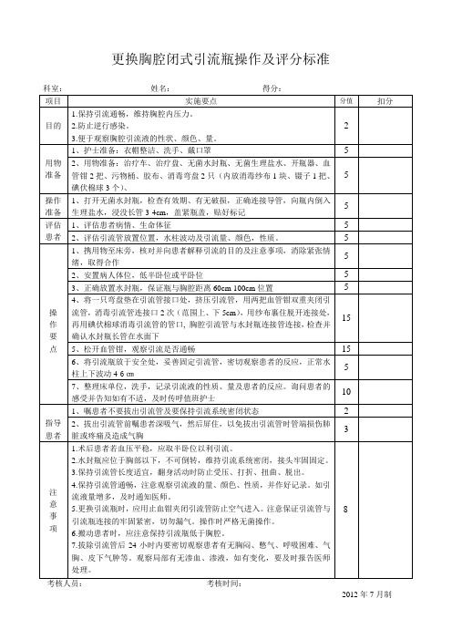 胸腔闭式引流的护理操作标准