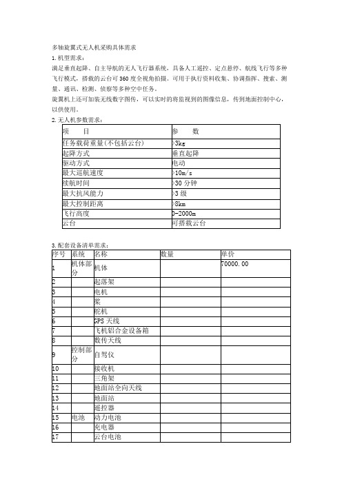 多轴旋翼式无人机采购具体需求参数