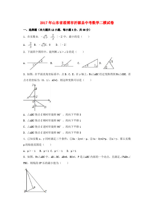 山东省淄博市沂源县2017年中考数学二模试卷(含解析)