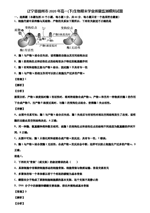 辽宁省锦州市2020年高一(下)生物期末学业质量监测模拟试题含解析