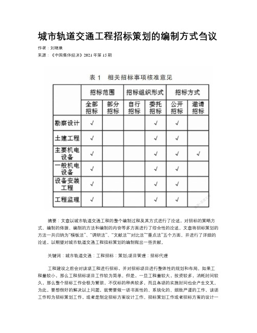 城市轨道交通工程招标策划的编制方式刍议