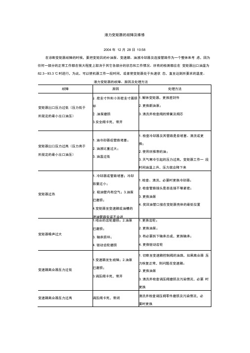 液力变矩器的故障及维修