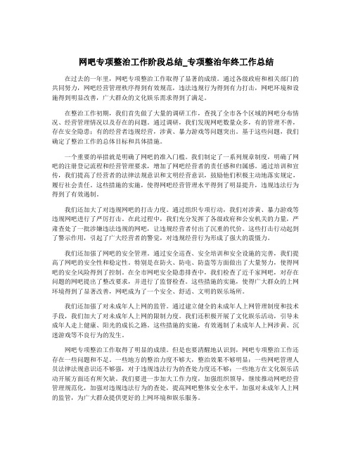 网吧专项整治工作阶段总结_专项整治年终工作总结