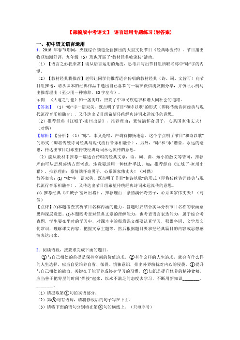 【部编版中考语文】 语言运用专题练习(附答案)