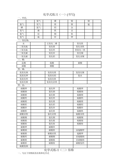 常见物质化学式书写练习