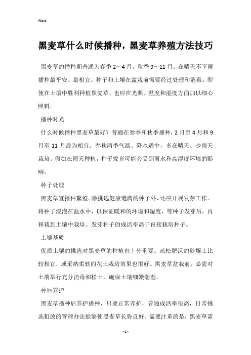 黑麦草什么时候播种,黑麦草养殖方法技巧