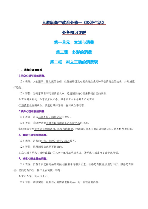 3.2 树立正确的消费观-2020-2021学年高一政治期末复习必备知识详解(人教版必修1)