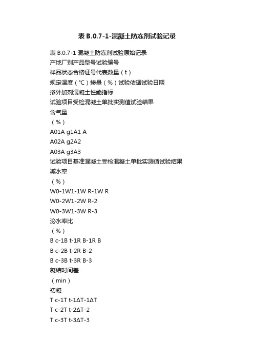 表B.0.7-1-混凝土防冻剂试验记录