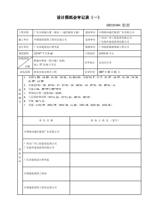 02-1建筑电气工程设计图纸会审记录(一)