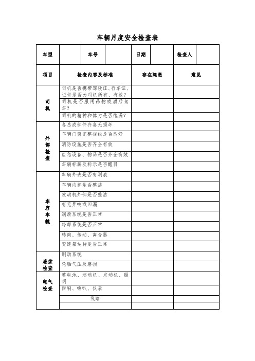 车辆月度检查表