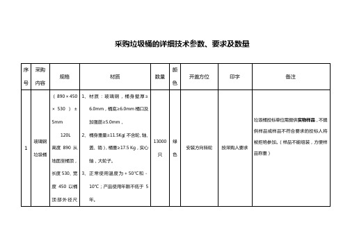 采购垃圾桶的详细技术参数、要求及数量