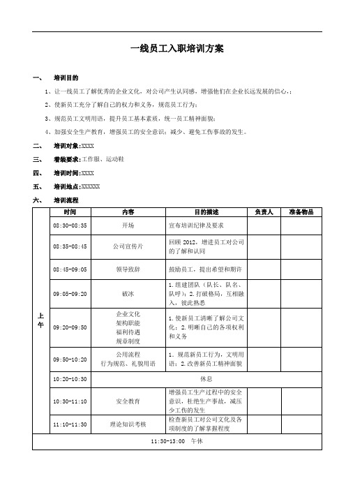 一线员工入职培训方案(参考)