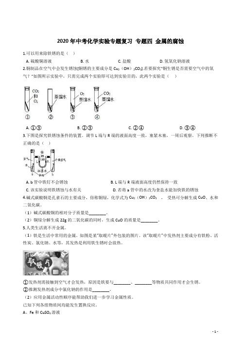 2020年中考化学实验专题复习训练专题四：金属的腐蚀(解析版)