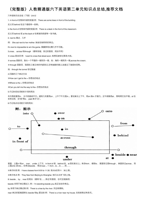 （完整版）人教精通版六下英语第二单元知识点总结,推荐文档