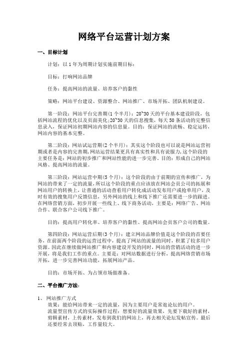 网络平台运营计划方案word参考模板