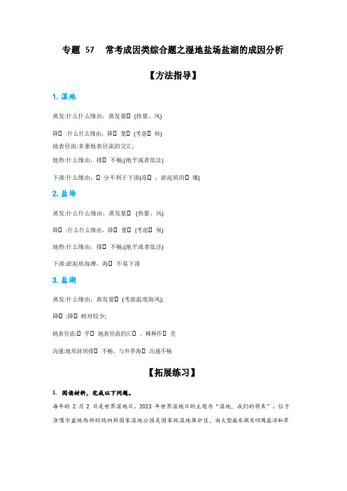 湿地盐场盐湖的成因分析：2023年届高考地理二轮复习题型专练