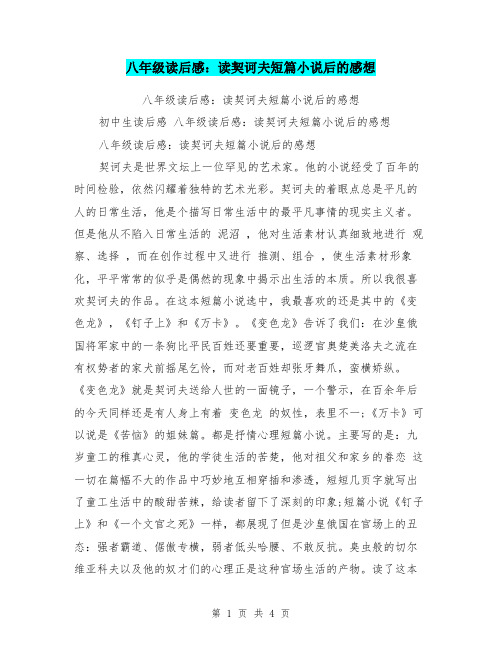 八年级读后感：读契诃夫短篇小说后的感想