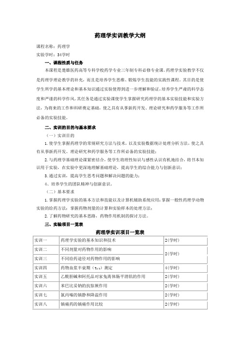 药理学实训教学大纲-楚雄医药高等专科学校