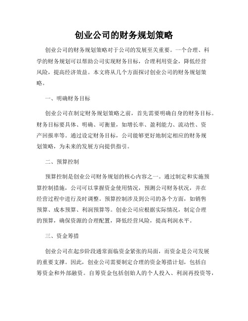 创业公司的财务规划策略