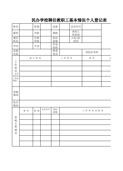 民办学校自主聘任教职工基本情况个人登记表