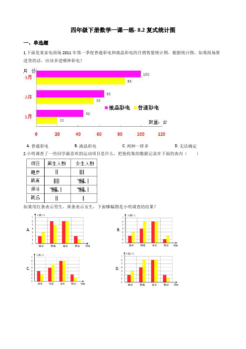 四年级下册数学一课一练- 8.2复式统计图 人教新版(2014秋)(含答案)