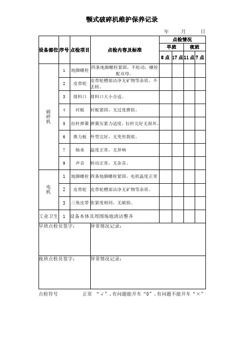 颚式破碎机维护保养记录