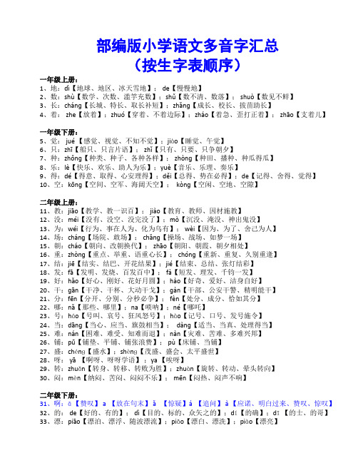 部编版小学语文一至四年级多音字汇总