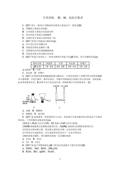 初中毕业班化学分类复习 化学专项训练：酸、碱、盐综合集训