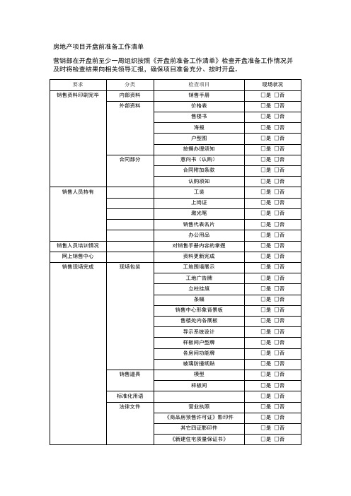 房地产项目开盘前准备工作清单