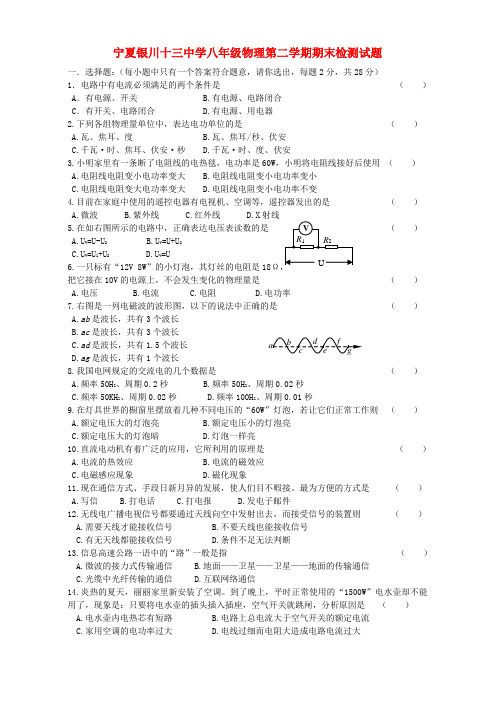 宁夏银川十三中学八年级物理第二学期期末检测试题