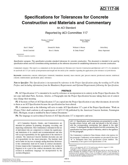 ACI 117 混凝土施工和材料误差-2006
