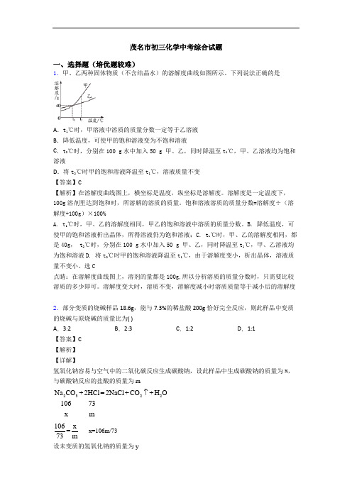茂名市初三化学中考综合试题