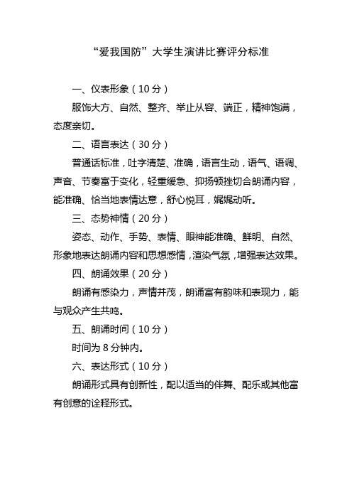 “爱我国防”大学生演讲比赛评分标准